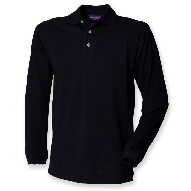 Henbury Long Sleeve Cotton Piqué Polo Shirt